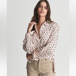 REISS Pia Geometric Printed Shirt Cream US 14